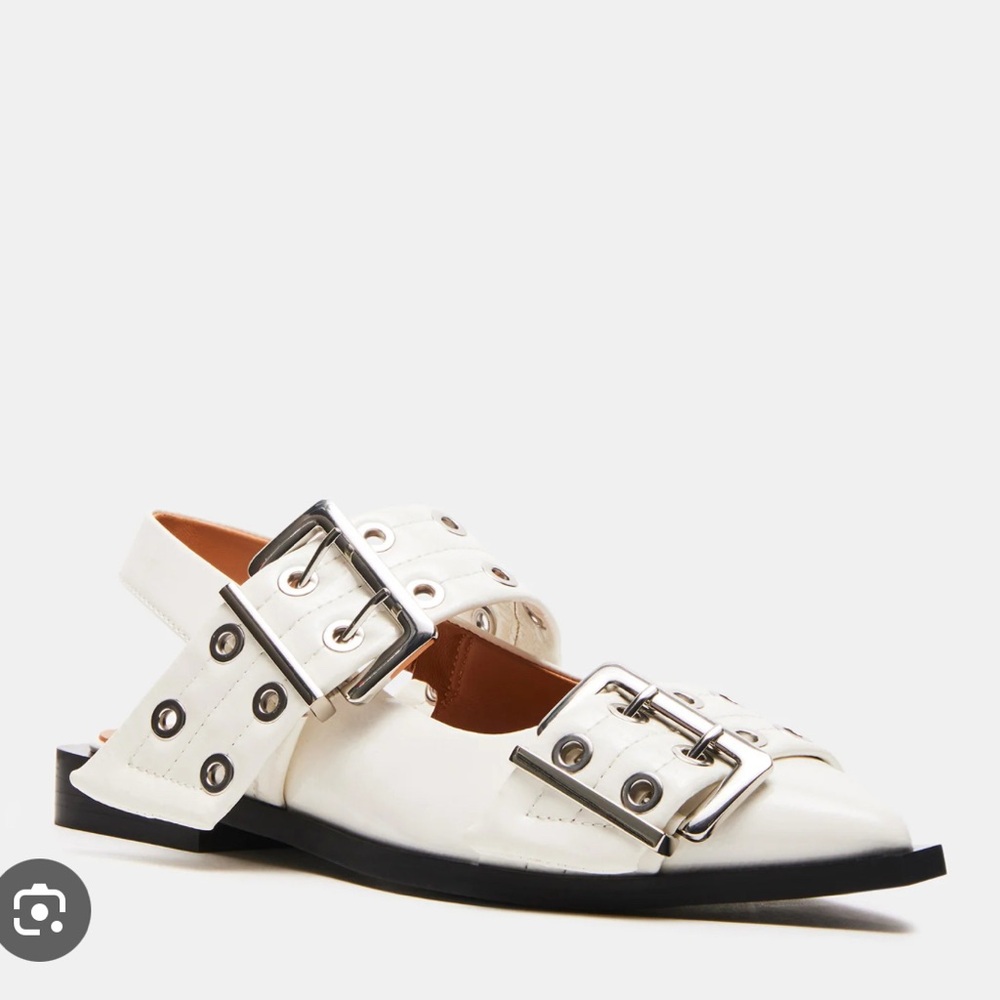 Steve Madden White Flats with Silver Buckles